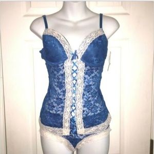 Fredricks of Hollywood Blue Lace Corset Panty Set